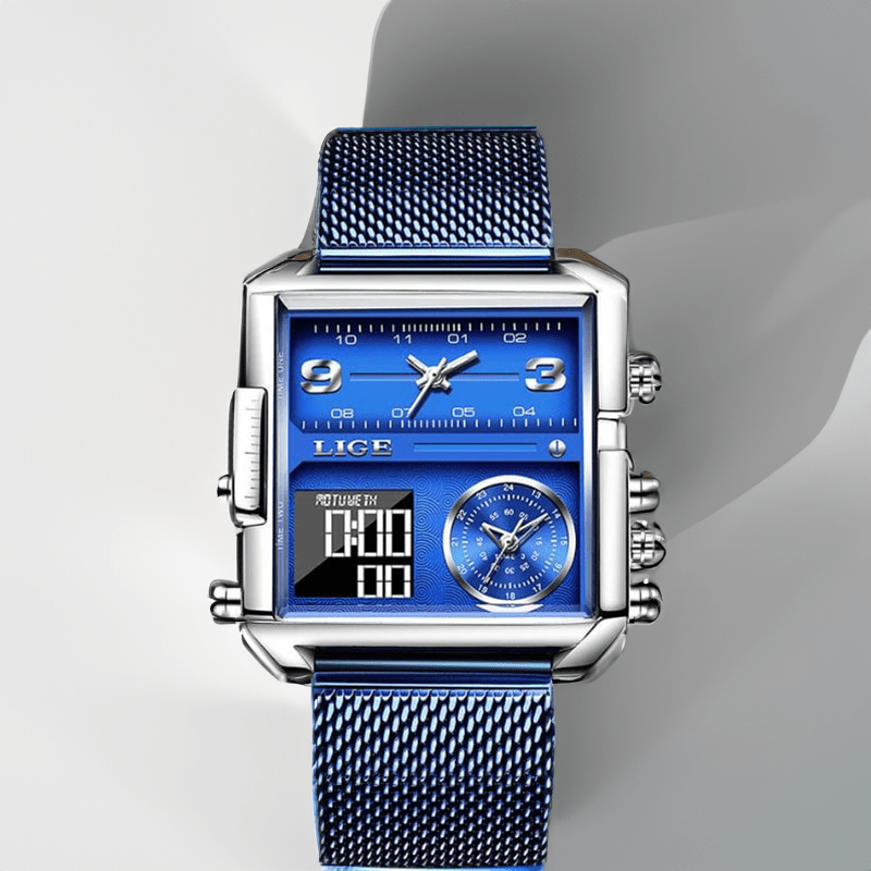 Montre Carrée Militaire en Acier bleu