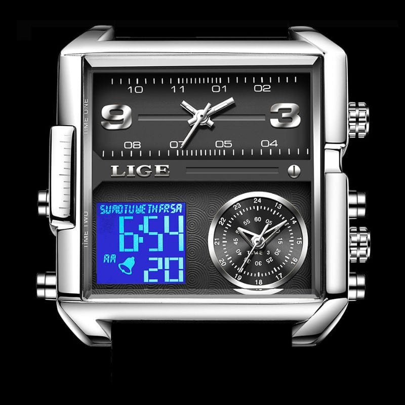 Montre Carrée Militaire en Acier en détail