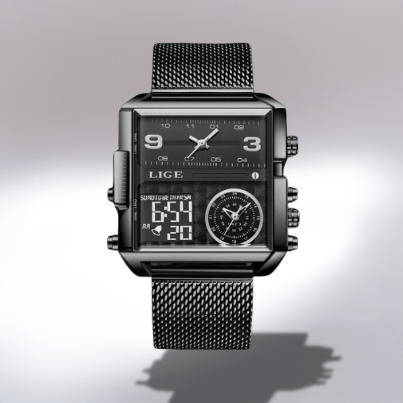 Montre Carrée Militaire en Acier noir