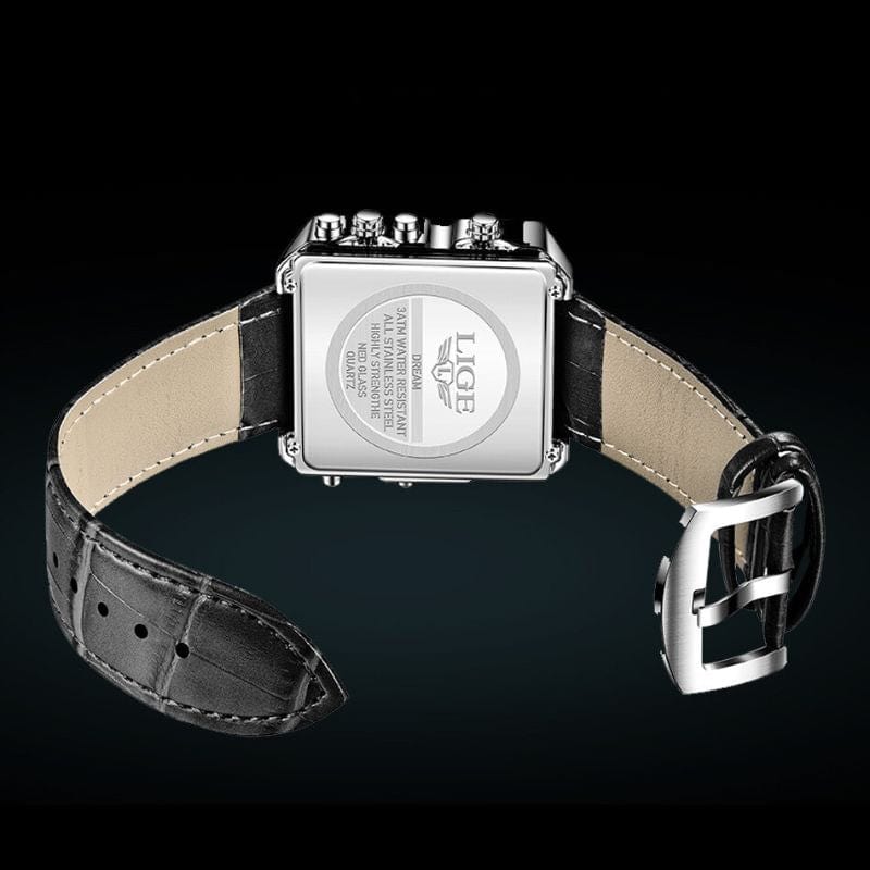 Montre Carrée Militaire en Acier vue de dos