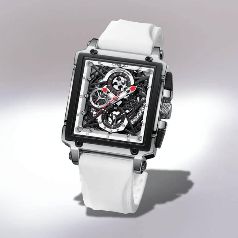 Montre Chronographe Squelette Carrée blanche