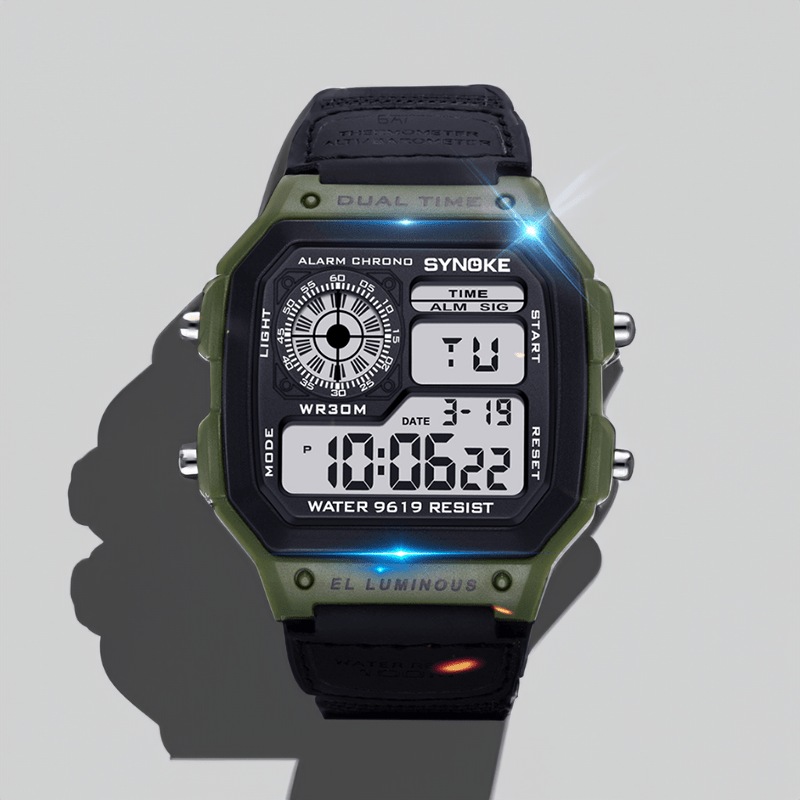 Montre Digitale Carré noir et vert