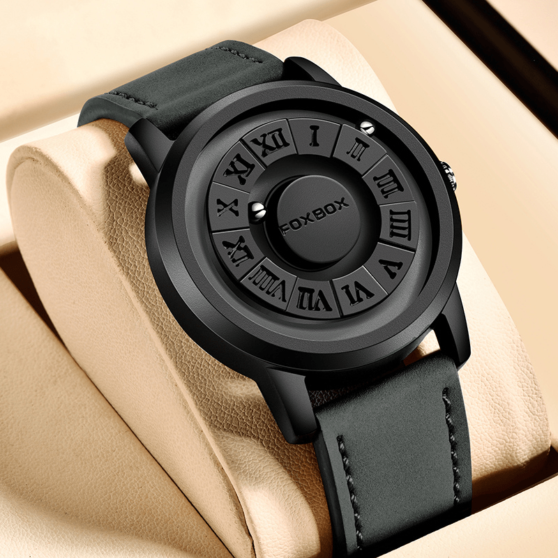 Montre Magnétique - Bracelet Cuir ou Acier cuir noir