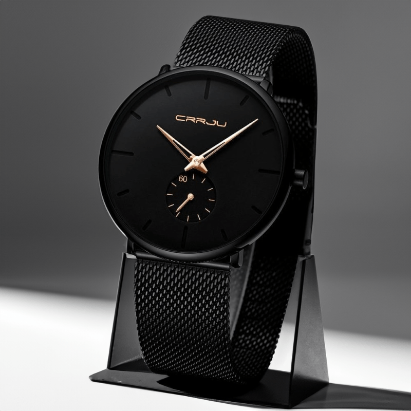 Montre Noire Quartz or rose