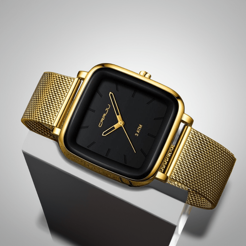 Montre Or Cadran Carré or noir sur présentoir