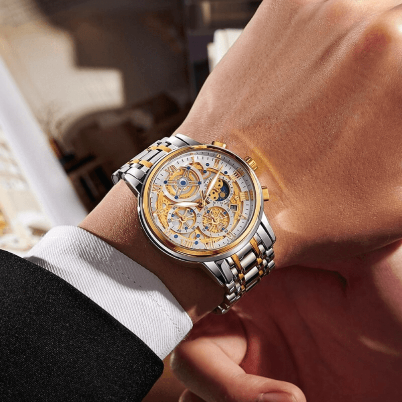 Montre Squelette Chronographe Luxe or portée