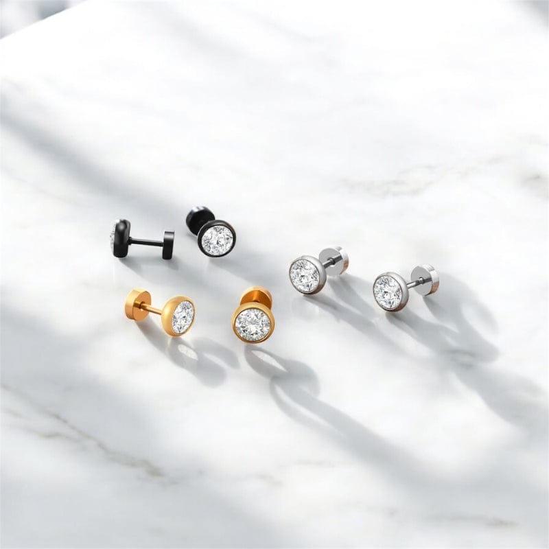 Paire de boucles d'oreilles homme puces diamant