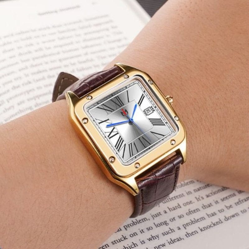 Montre Vintage Carrée avec Bracelet Cuir