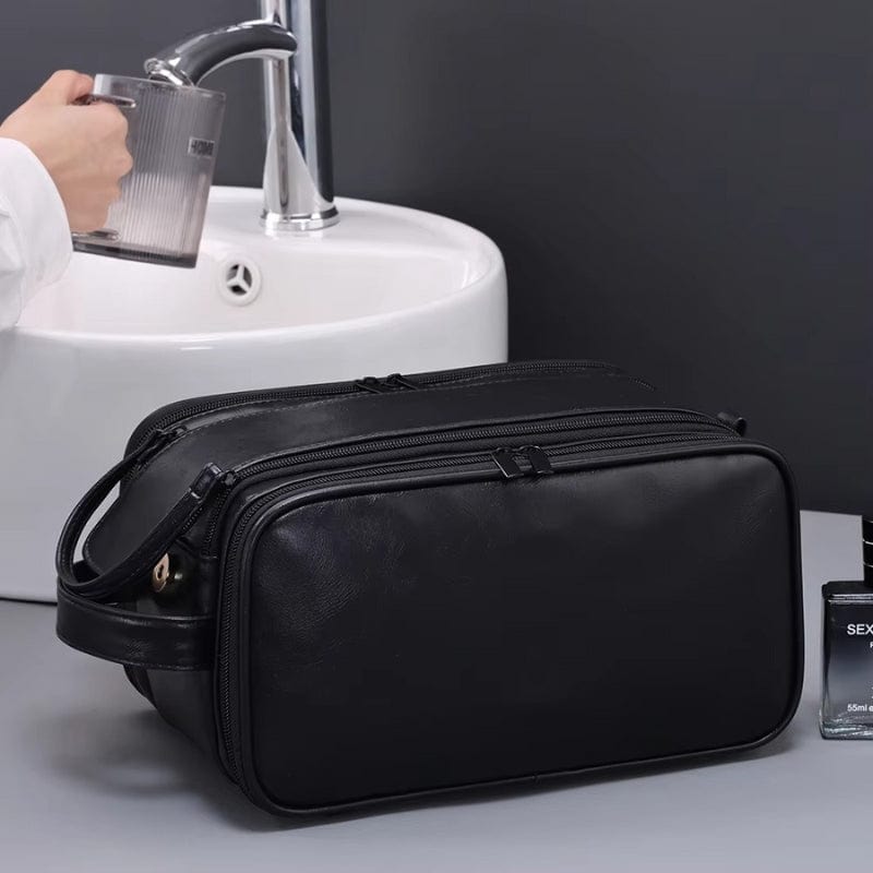 trousse de toilette homme cuir organisateur noire fermée design élégant
