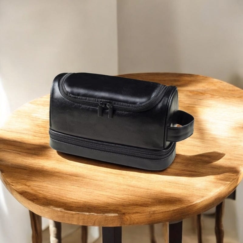 trousse de toilette homme cuir suspendue luxe noire élégante double fermeture