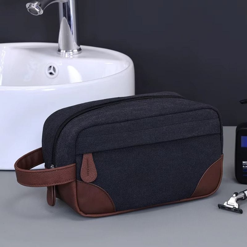 Trousse de toilette homme cuir voyage noire utilisation quotidienne