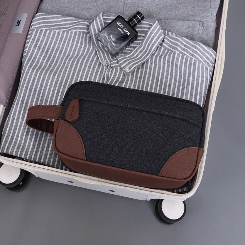 Trousse de toilette homme cuir voyage valise rangement compact