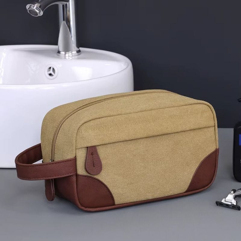 Trousse de toilette homme cuir voyage beige marron salle de bain