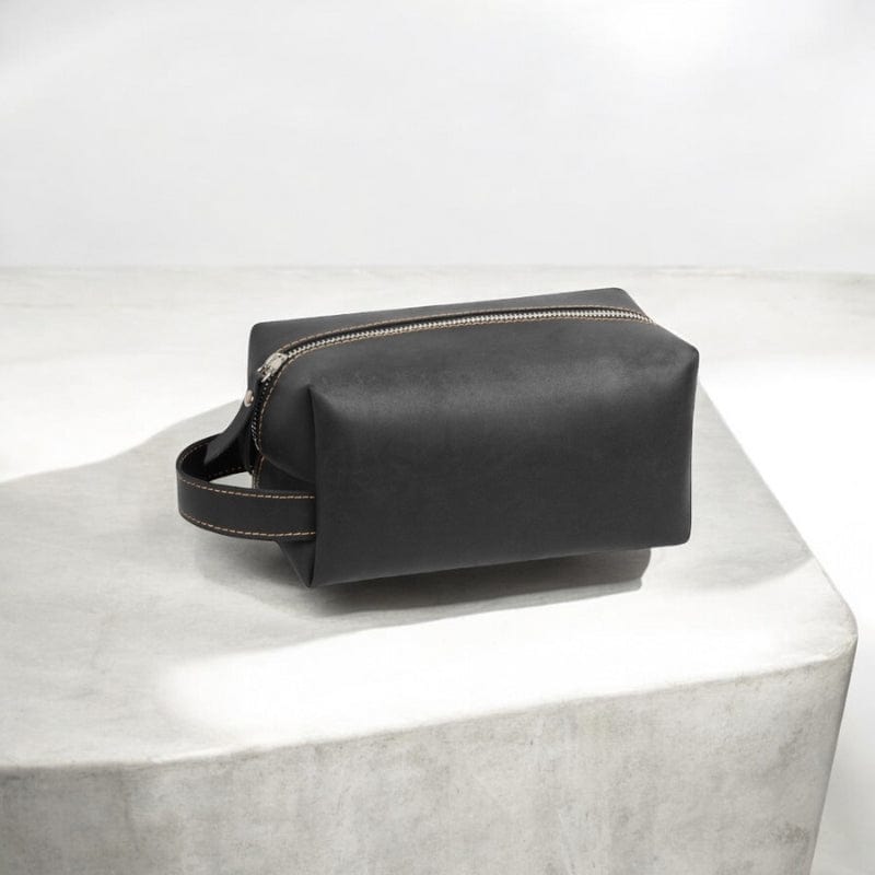 trousse de toilette voyage homme compacte noire cuir PU