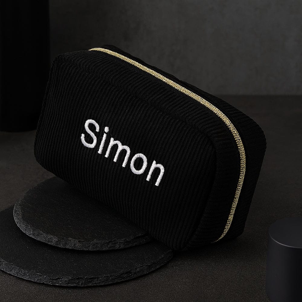 Broderie prénom trousse toilette homme velours côtelé design moderne a personnaliser