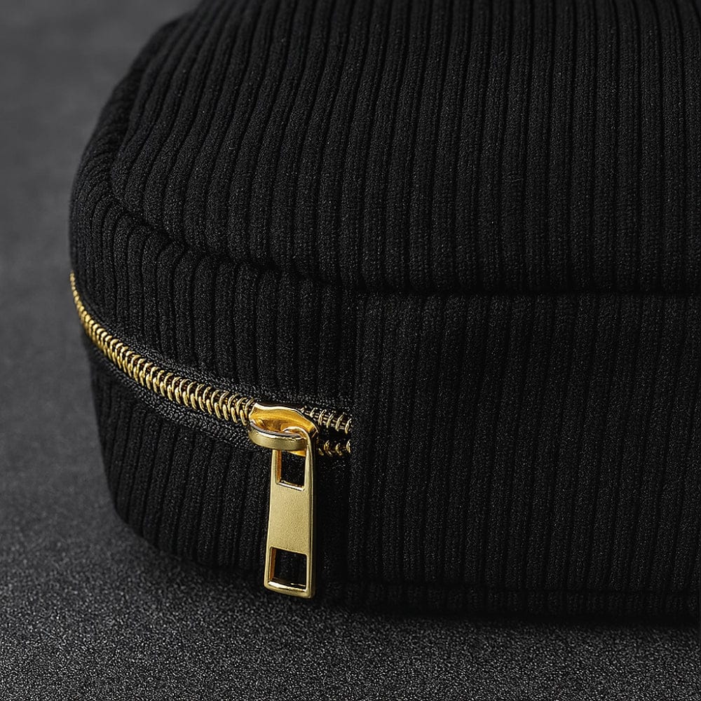 Fermeture éclair dorée trousse velours côtelé détail finition haut gamme