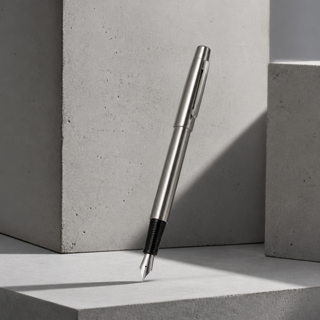 Stylo plume homme ouvert, plume en acier et section striée noire