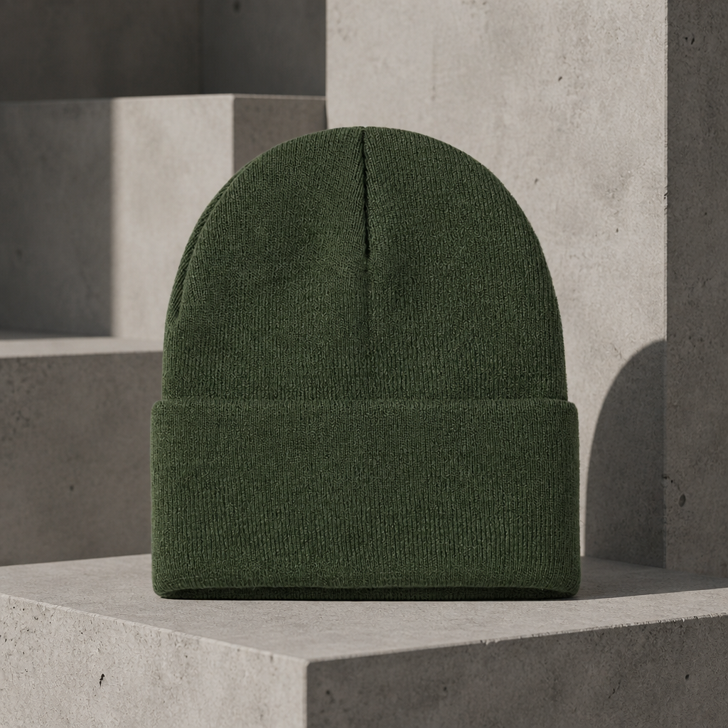 Bonnet à revers homme kaki, vert armée, en maille épaisse