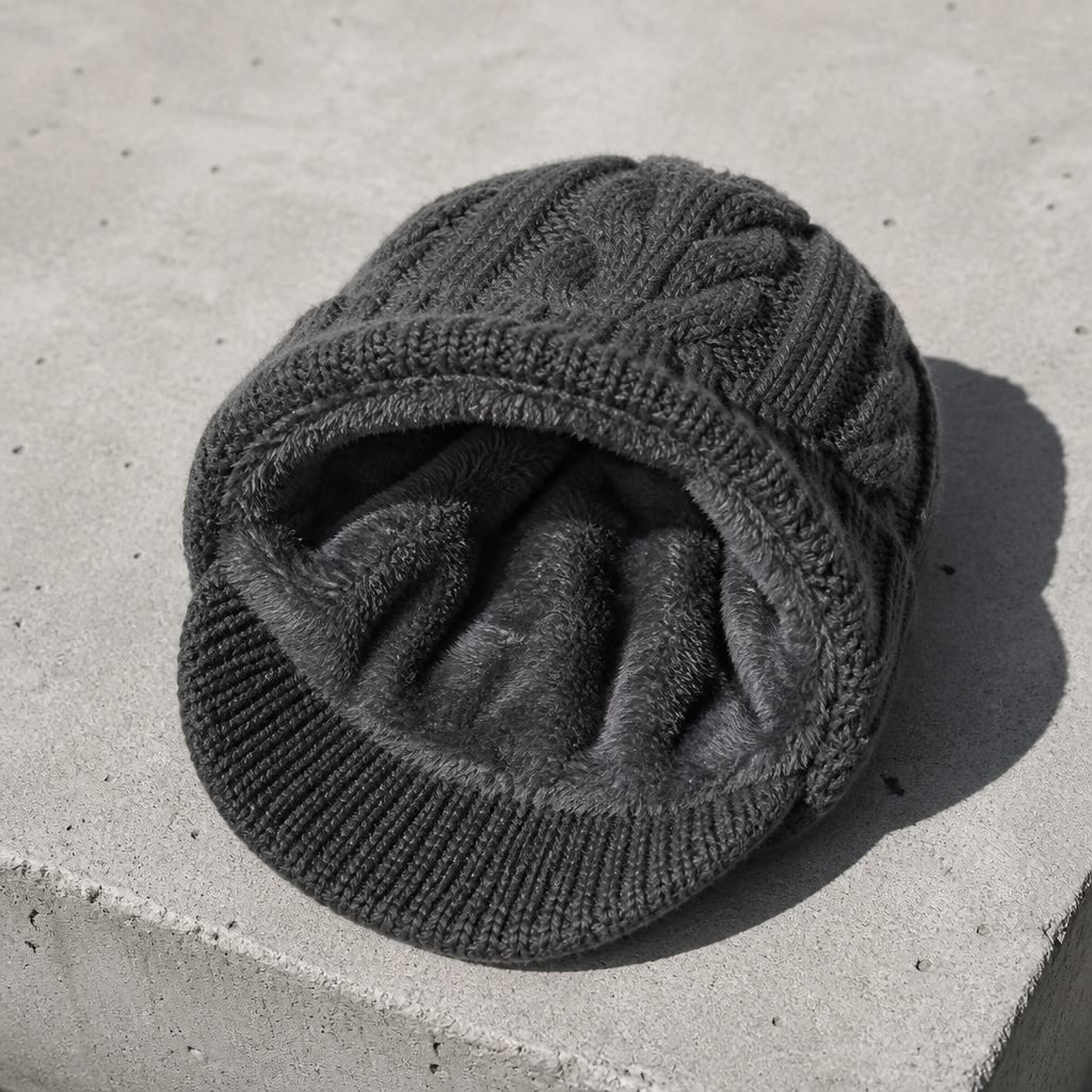 Intérieur du bonnet à visière gris foncé : doublure polaire épaisse