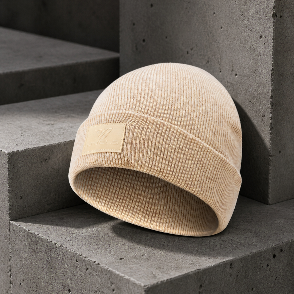 Bonnet laine mérinos homme écru à revers, maille légèrement chinée