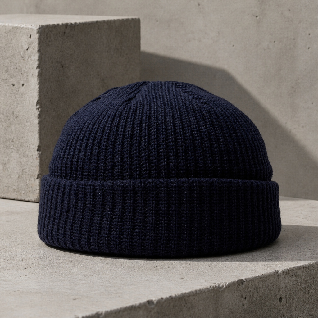 Bonnet marin homme bleu marine à large revers côtelé