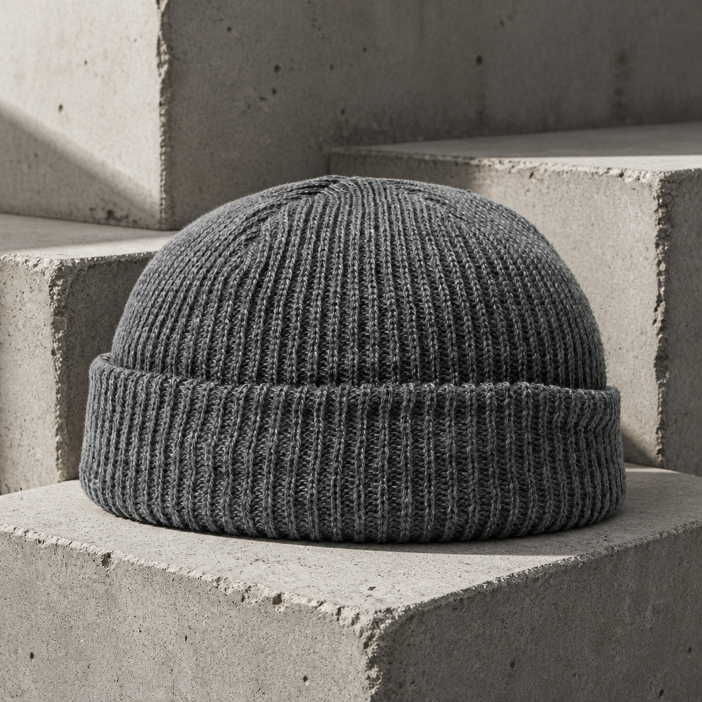 Bonnet marin homme gris chiné, maille côtelée et revers