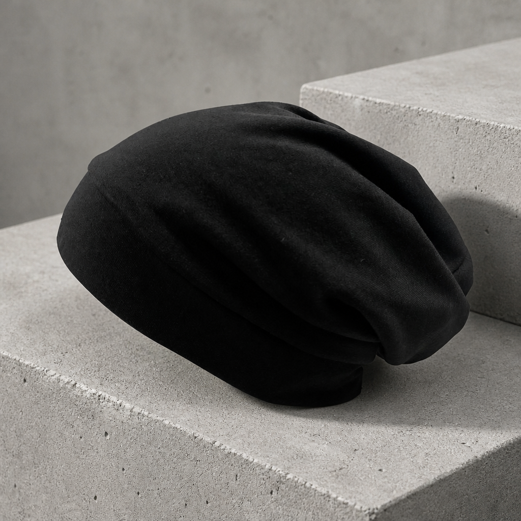 Bonnet de nuit homme noir en jersey souple, forme ample