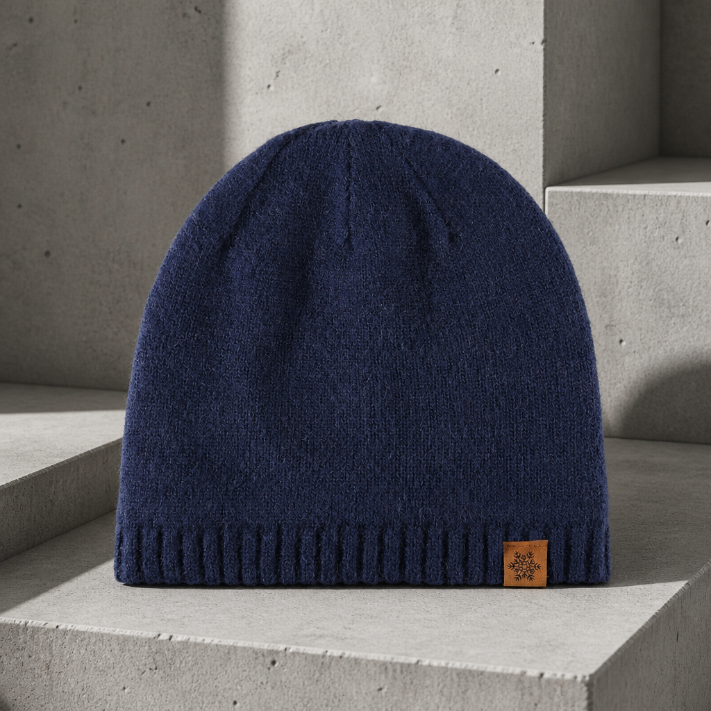 Bonnet polaire homme bleu marine en maille tricotée à bord côtelé