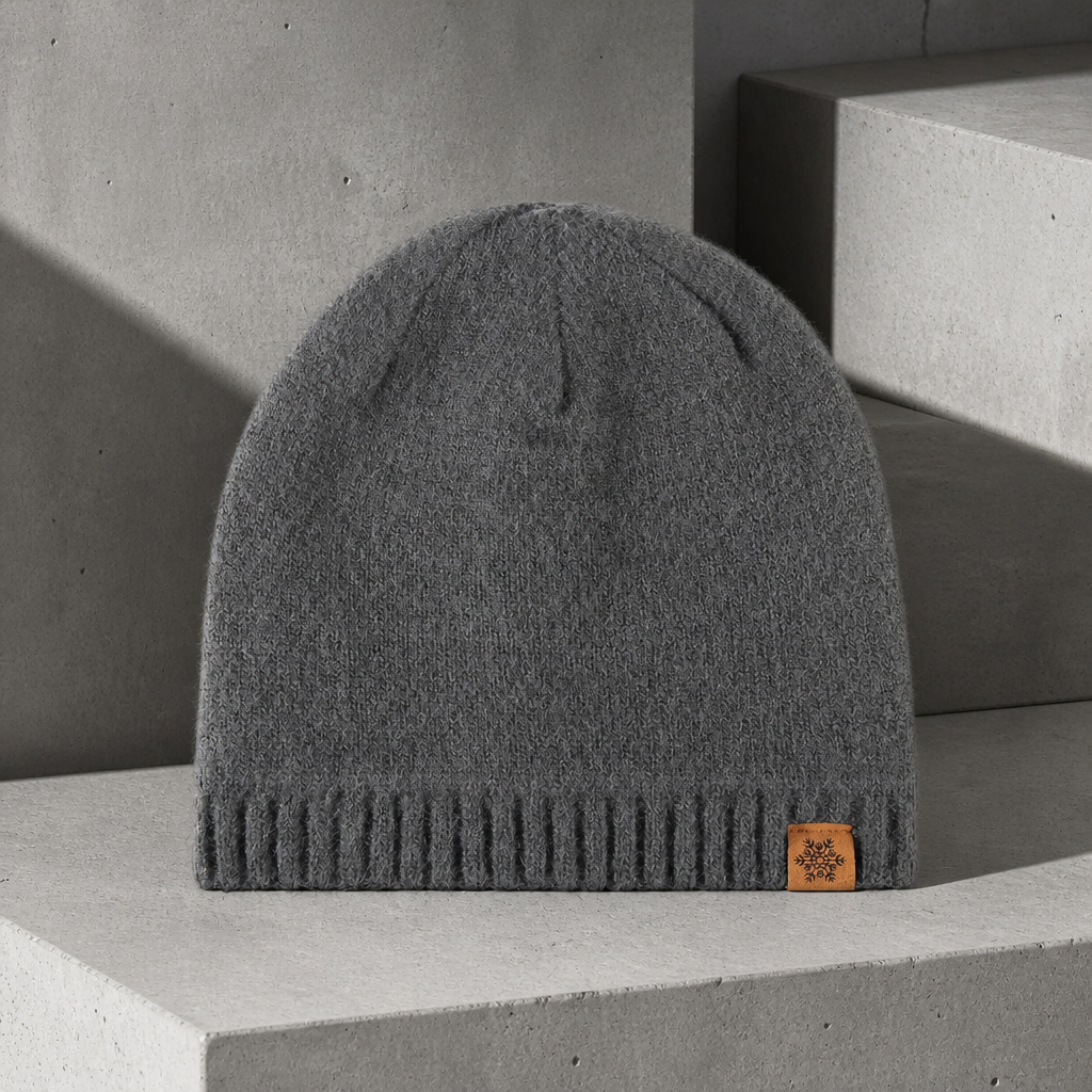 Bonnet polaire homme gris foncé en maille tricotée à bord côtelé
