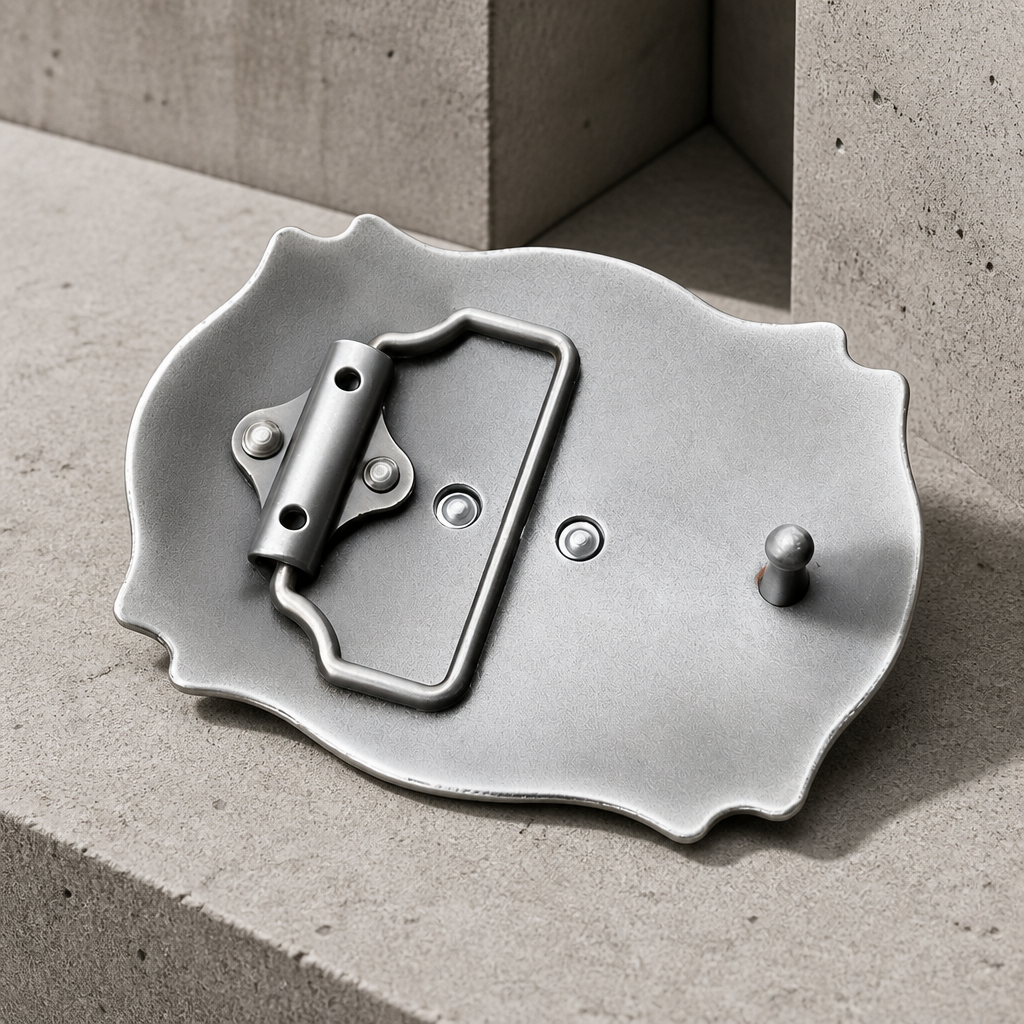 Dos lisse de la plaque, avec l'attache rivée et l'ergot de blocage