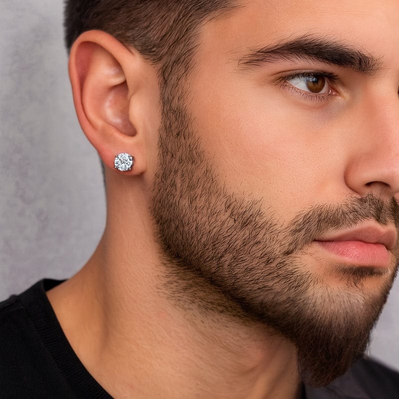 Boucle d'oreille aimant homme diamant blanc portée