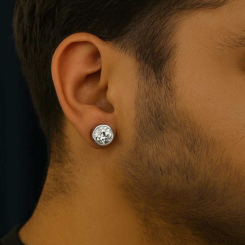 Boucles d'Oreilles Aimant Homme Rond - Diamant Sans Perçage