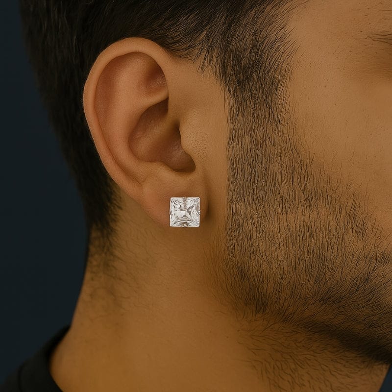 boucle d'oreille homme carrée diamant blanc