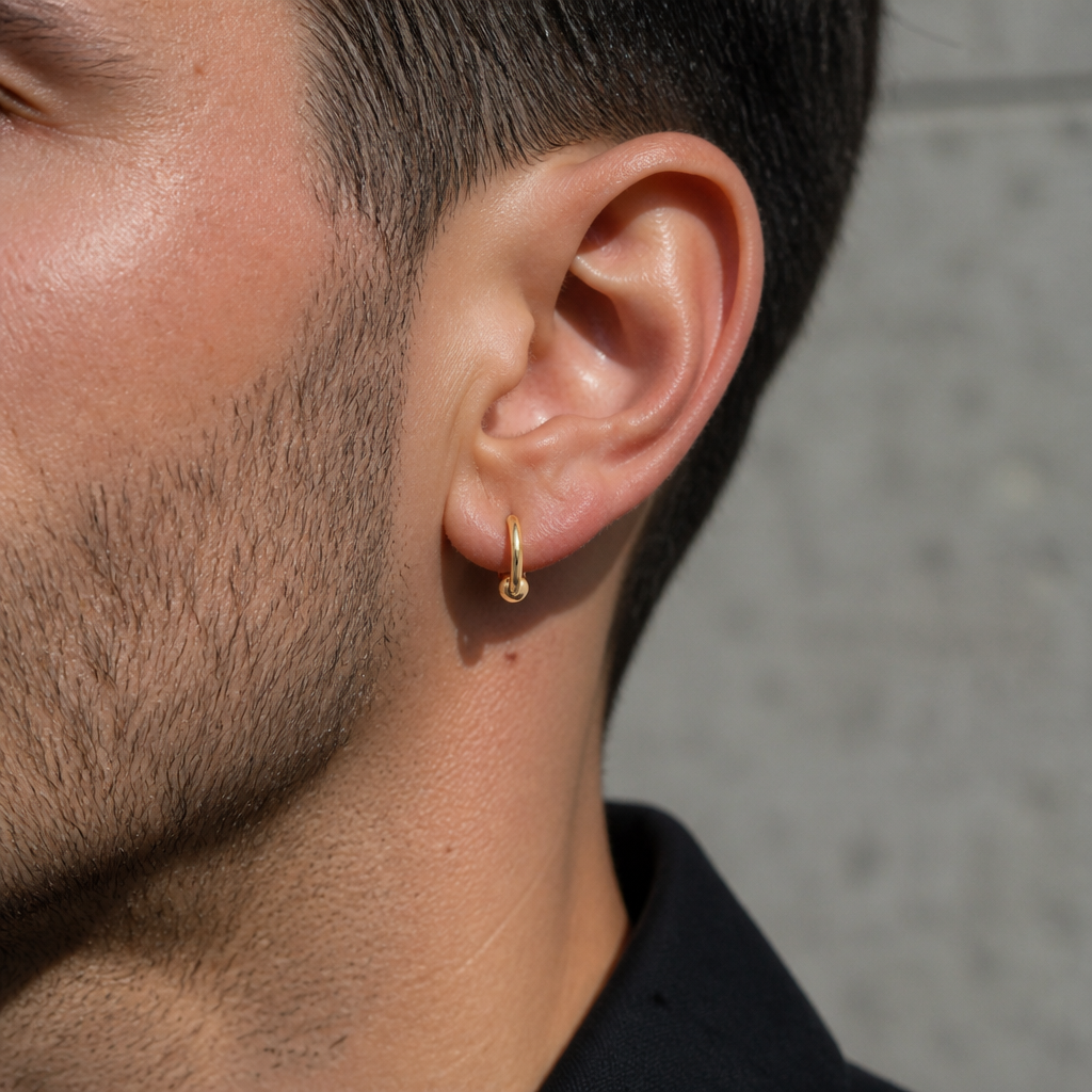 Homme portant la créole en acier plaqué or à l'oreille