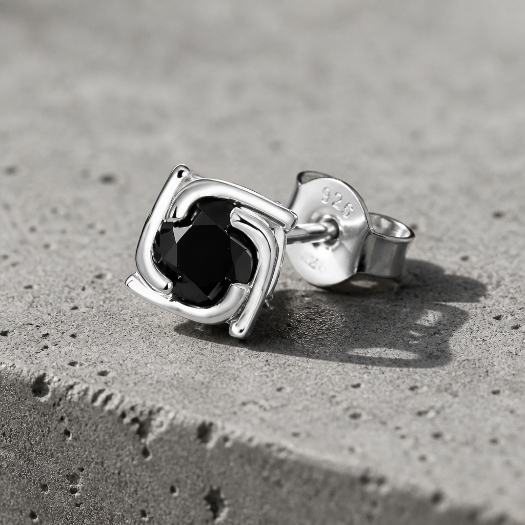 Profil de la puce argent 925 : pierre noire, griffes et poussette