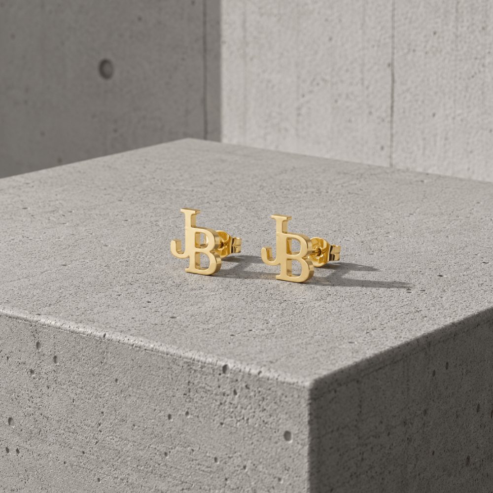 Boucles d'oreilles initiales homme or stud personnalisable acier