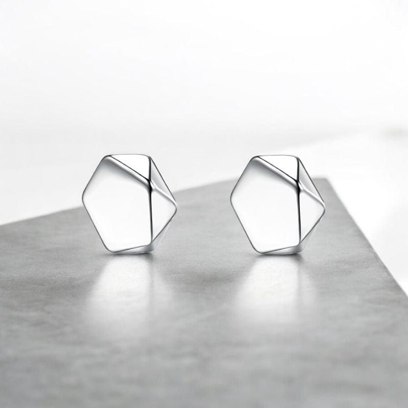 Boucle d'oreille homme aimant hexagonale argent