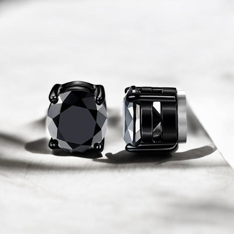 Boucles d'oreilles aimant homme diamant noir détail
