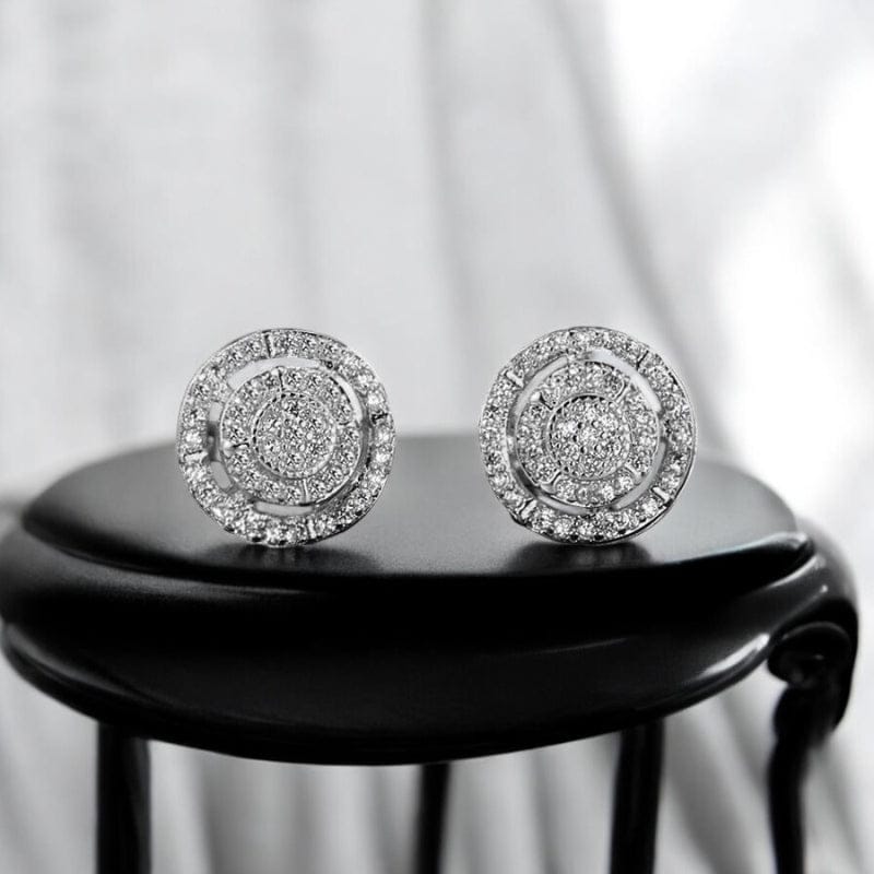 Boucles d'oreilles homme tendance diamant rond argentées