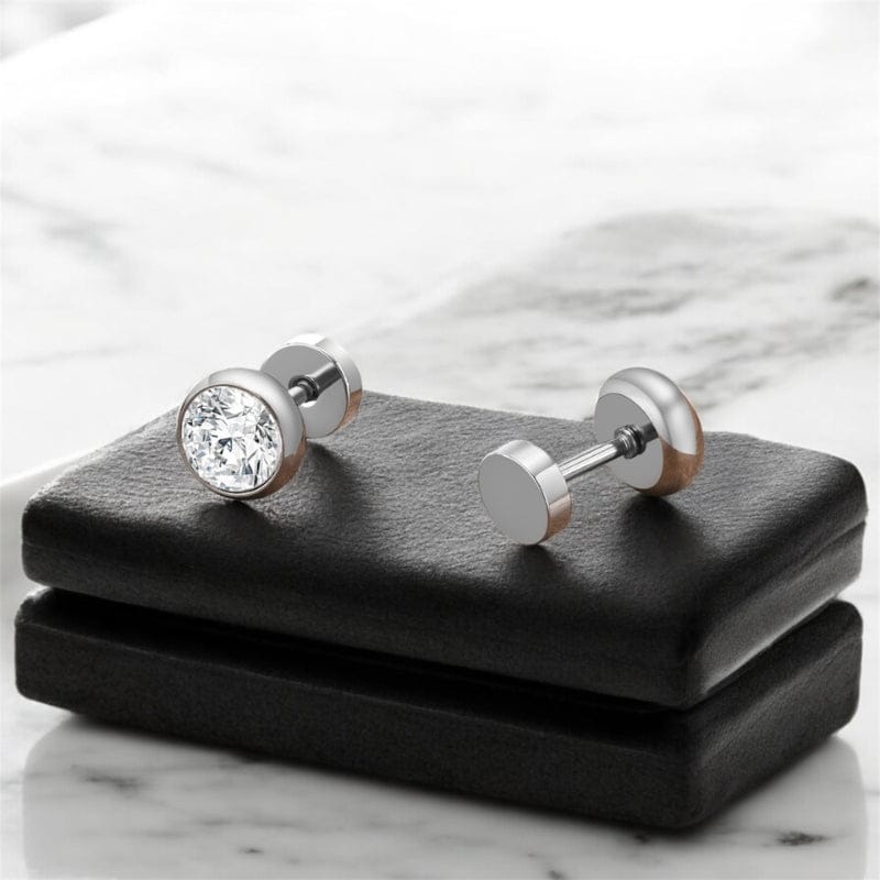 Boucles d'oreilles homme diamant puces argents - Acier inoxydable