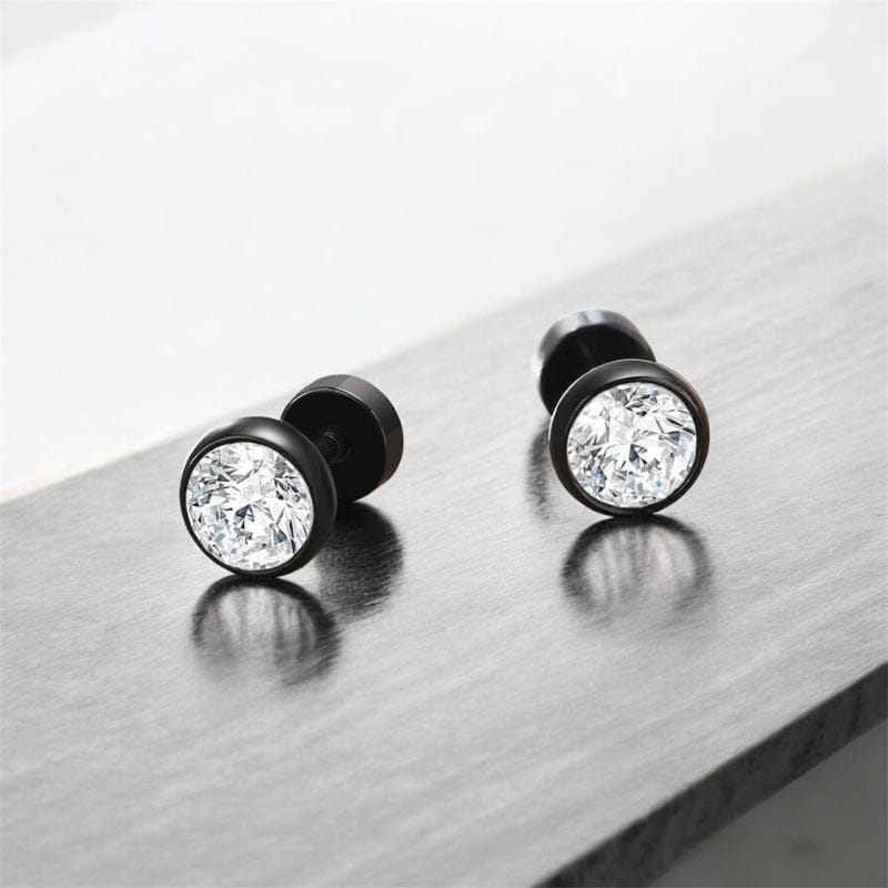 Boucles d'oreilles homme diamant puces noires - discretes et tendance
