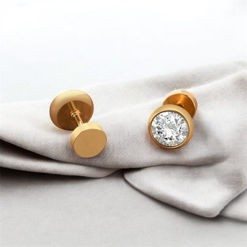 Boucles d'oreilles homme diamant puces or - Style discret