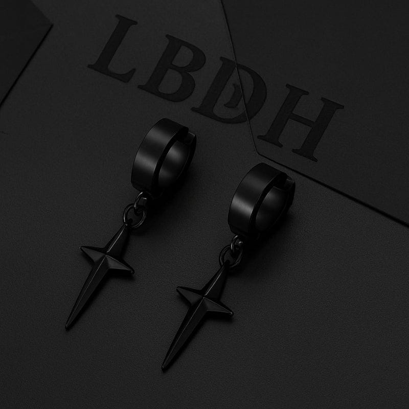 Boucles d'oreilles pendantes homme croix noires - Acier inoxydable