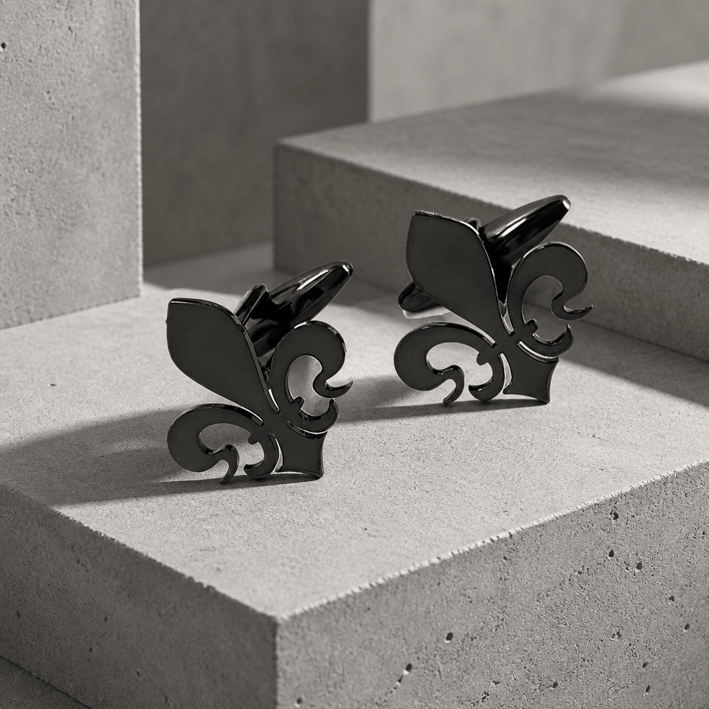 Paire de boutons de manchette fleur de lys en acier