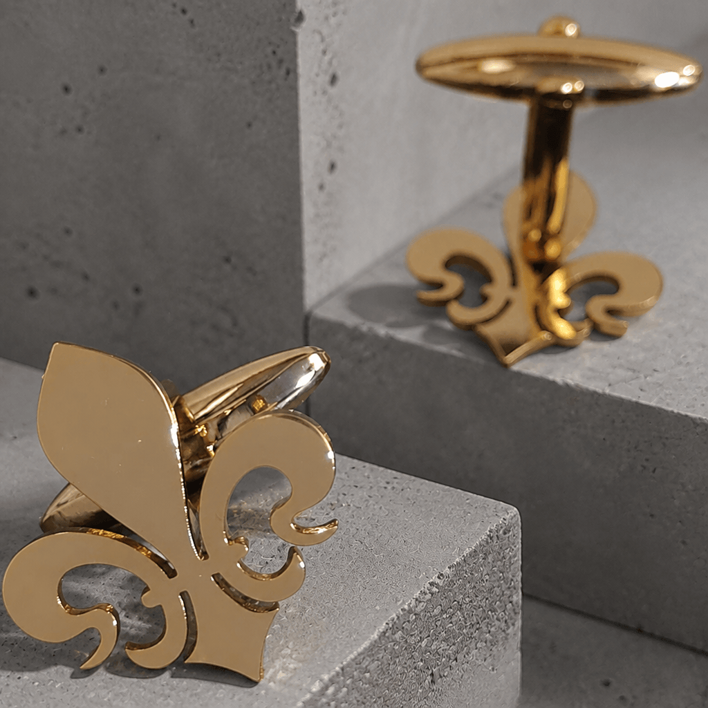 Bouton de manchette fleur de lys or en acier