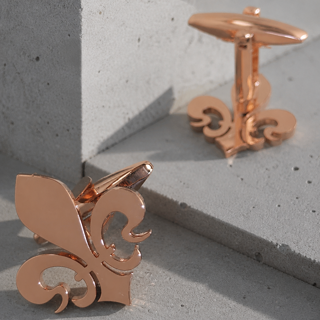 Bouton de manchette fleur de lys or rose en acier