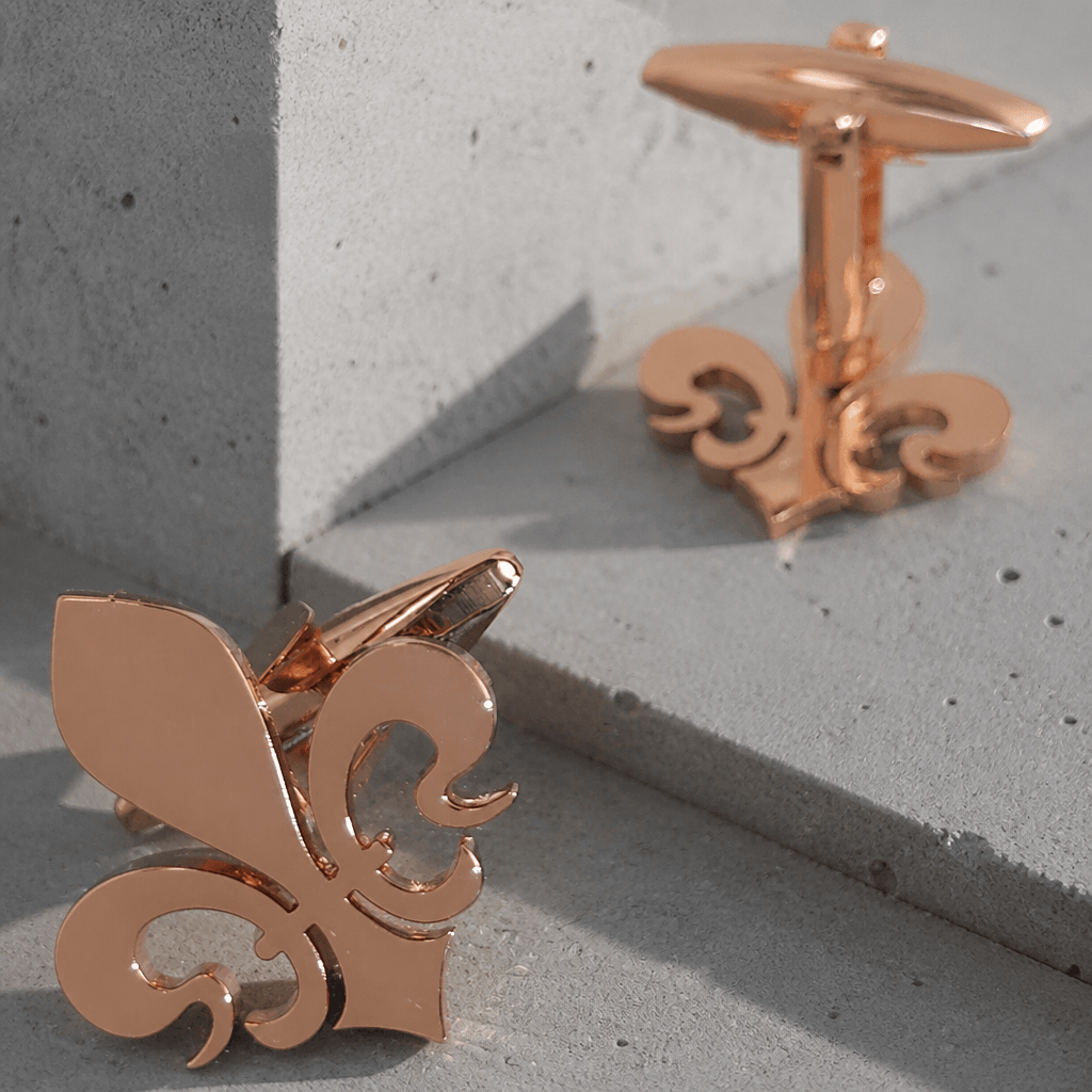 Bouton de manchette fleur de lys or rose en acier