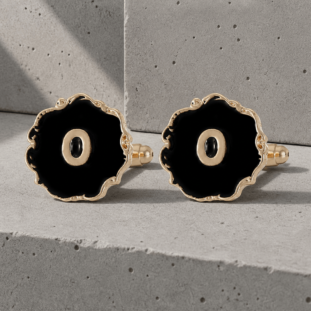 Boutons de manchette homme initiale O, émail noir et lettre dorée