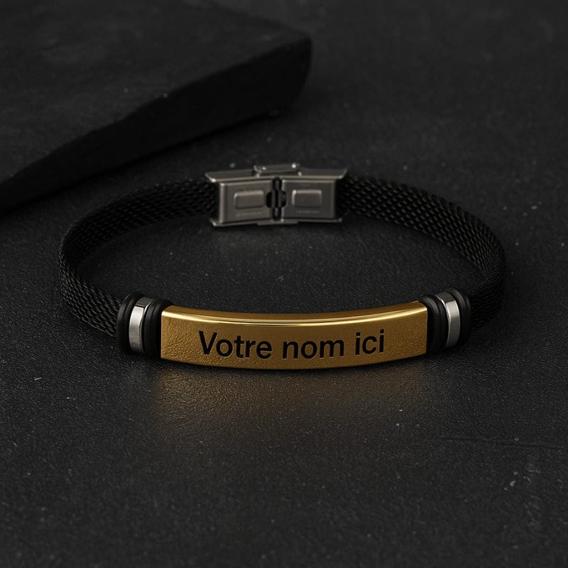 Bracelet homme personnalisé acier maille fine avec plaque gravable