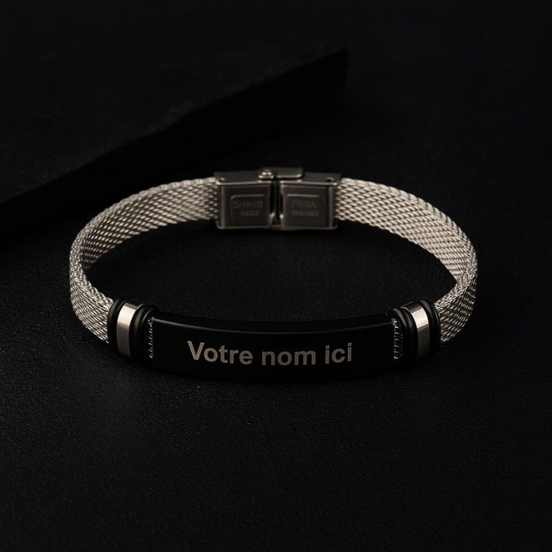 Bracelet acier homme maille fine personnalisé gravure prenom